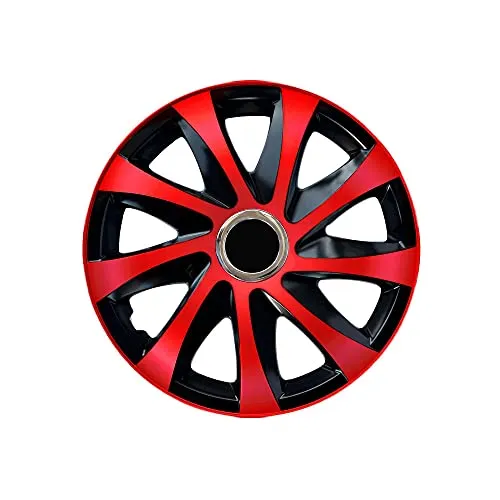 NRM DRIFT EXTRA 16 Zoll Radkappen Set - Radkappen & Stahlfelgenringe, 4-teiliges Set in Rot und Schwarz, bruchfest und einfach zu installieren – ideal für individuelles Tuning.