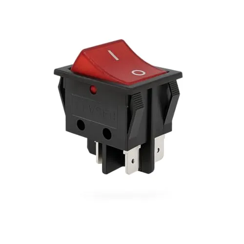 Wippenschalter 12V DC 16A, 2-polig (4-Pin) – beleuchtet in Rot, Ein/Aus (I/O) – 30×22 mm Einbau, universell für Auto, Boot, Wohnmobil, LED & DIY – robuster Schnapp-Einbau
