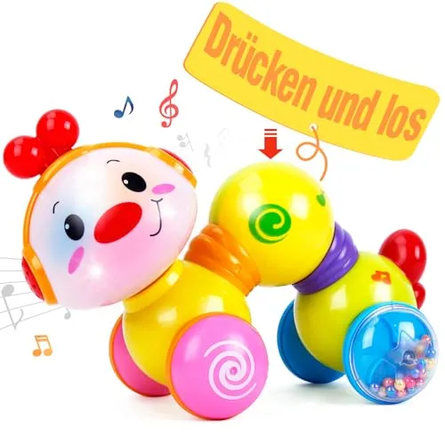 CubicFun Musik Raupe Baby Spielzeug ab 6 8 9 12 Monate, Krabbelspielzeug mit Licht & Sound,Interaktives Krabbel Babyspielzeug ab 6-12 Monate,Tummy Time Toys,Weihnachten Geschenke für Junge Mädchen