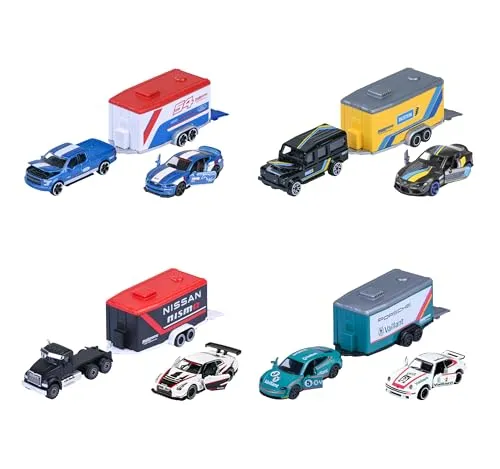 Majorette - Race Trailer Set: 2 Spielzeugautos & Anhänger im Motorsport-Design - Fahrzeuge & Rennwagen für Kinder - Unschlagbare Fahrzeug-Kombi mit lizenzierten Autos, robustem Metall und öffnender Heckklappe für spannende Transport-Action!