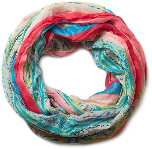 styleBREAKER Damen Loop Schlauchschal mit Streifen und Paisley Muster Mix, Schal, Tuch 01018004, Farbe:Türkis-Rot