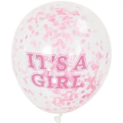Unique Babyparty-Konfetti-Luftballons - 30 cm - It's a Girl - Rosa - 6er-Pack