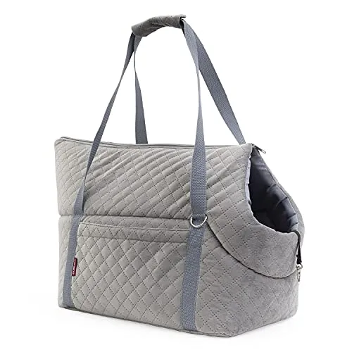 Transporttasche für Hunde und Katzen | Schultertasche für Haustiere mit Gummiband mit Karabiner | bis 10 kg | Material: Wildlederimitat
