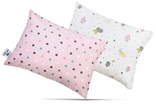 NATURECA 2er Set Kuschelkissen mit Kissenbezug Baumwolle, Baby Kopfkissen ab 1 Jahr, Kleinkindkissen für babybett, Waschbar Kleinkind Kopfkissen - Kinderkissen schlafkissen