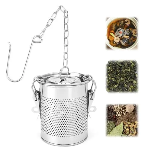 QWORK® Edelstahl Gewürzsieb, Vielseitiges Teefilter Sieb mit Tragekette und Haken, Gewürzfilter, für Küche und Restaurant