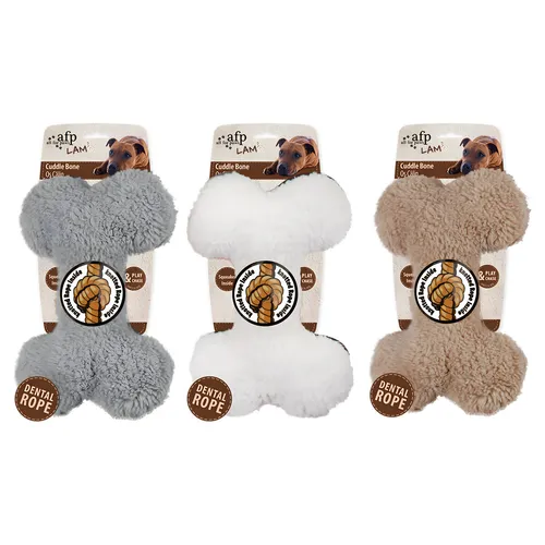 AFP Hundespielzeug Plüsch Knochen 23x15x6 cm mit Quietscher & Seil