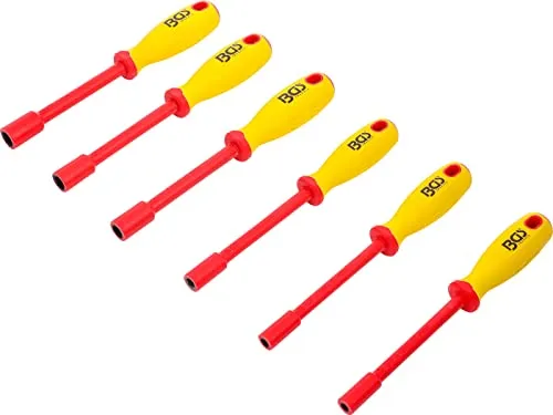 BGS VDE-Steckschlüssel-Schraubendreher-Satz 6-teilig - Elektrikerwerkzeuge mit 2-Komponenten-Griff für komfortables Arbeiten, ideal für sichere Anwendungen bis 1000 V, aus robustem Chrom-Vanadium-Stahl.