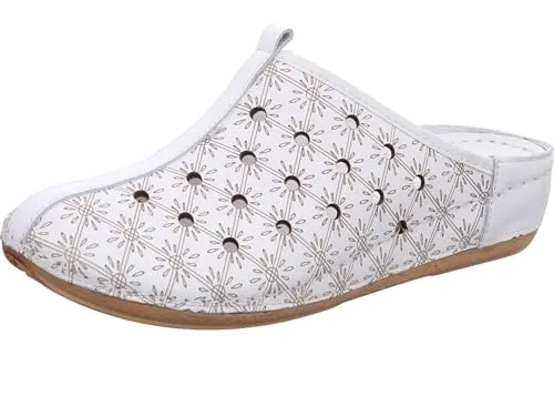 Gemini Damen Clog Lederschuh mit floralem Design, Größe 39 EU, Farbe Weiß - Clogs für Damen mit außergewöhnlichem floralen Design, anschmiegsamem Leder und rutschfester Laufsohle für einen stilsicheren Auftritt.