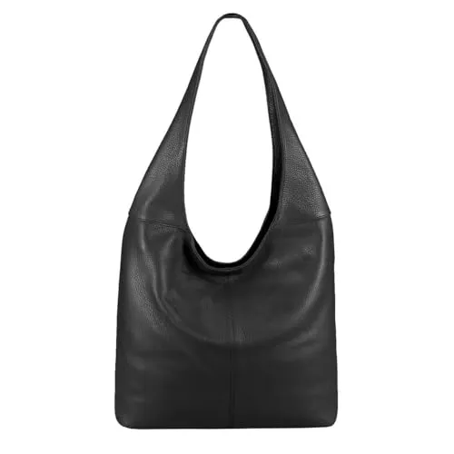 Made in Italy Damen Leder Shopper Umhängetasche Hobo Bag Schwarz - Eleganter Damen Shopper aus hochwertigem italienischen Leder. Mit geräumigem Hauptfach und praktischen Fächern ist er der ideale Begleiter für jeden Tag und sorgt für stilvolle Ordnung unterwegs.