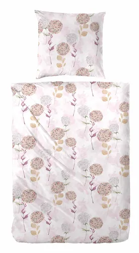 Primera Edelflanell Bettwäsche 155x220 Blumen Retro flieder silber - Bettwäsche 2-teilig aus 100% Baumwolle, kuschelig warm und hautfreundlich. Mit Reißverschluss und waschbar bis 60°C, ideal für gemütliche Nächte.