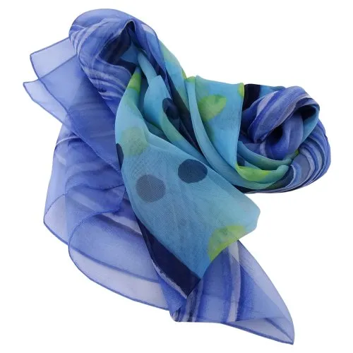 TigerTie Damen Satin Halstuch blau türkis gelb gepunktet 90 x 90 - Tuch Nickituch Schal