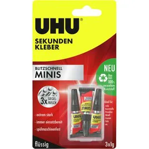 UHU Sekundenkleber 45415 blitzschnell Minis - Klebstoffe, blitzschnell trocknender und extra starker Sekundenkleber, ideal für verschiedene Materialien und wasserfest.