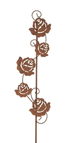 Dragimex dekorativer Garten-Deko Metall-Stecker Garten-Stecker Deko-Stecker mit Rosenblüten als Ranke Metall rostig, Braun, ca. 14 x 115 cm