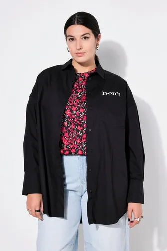 Studio Untold Damen Plus Size Hemdbluse mit Rücken-Print, Boxy Shape, schwarz - Stylische Boxy Shape Hemdbluse für große Größen. Mit auffälligem Rücken-Print und praktischen Brusttaschen, ideal für einen modernen Look in jeder Situation.