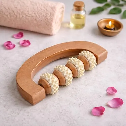EVIDECO French Home Goods Körperpflege Körpermassagegerät 4 drehbare Rollen Wohlbefinden Naturholz