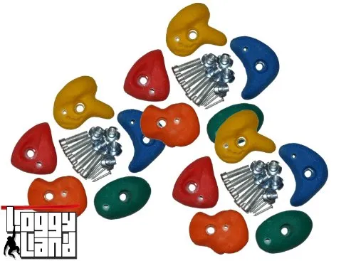 Loggyland Klettersteine für Kletterwand 15 Stück Größe S aus massivem Kompositmaterial mit hoher Griffigkeit auch bei Nässe