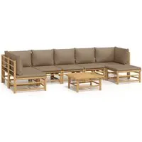 vidaXL 8-tlg. Garten-Lounge-Set mit Kissen Taupe Bambus - Braun - Elegantes Garten-Lounge-Set aus robustem Bambus, ideal für entspannte Stunden im Freien. Inklusive bequemer Kissen für höchsten Sitzkomfort und einem praktischen Tisch für Snacks und Getränke.