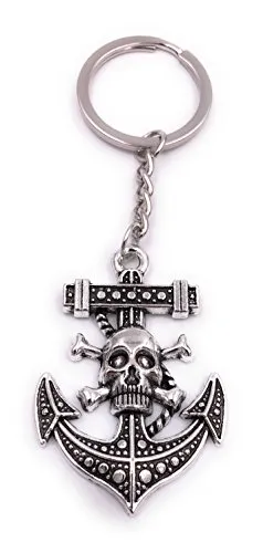H-Customs Anker Tot Totenkopf Maritim Schlüsselanhänger Anhänger Silber aus Metall