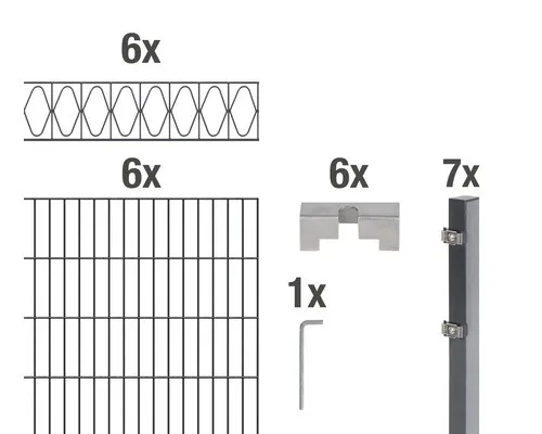 Doppelstabmatten-Set ALBERTS Eleganz 200 x 120 cm, 12 m anthrazit - Gartenzäune aus robustem Metall, elegant in Anthrazit, ideal für sichere und stilvolle Grundstücksabgrenzungen.