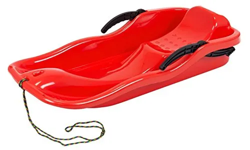 Unbekannt Bob Schlitten - Rodel Schneegleiter mit Bremsen (Rot) - Schlitten aus robustem Kunststoff, 870 mm lang und 400 mm breit, mit Bremsen und Zugseil, ideal für sicheren Spaß im Schnee.