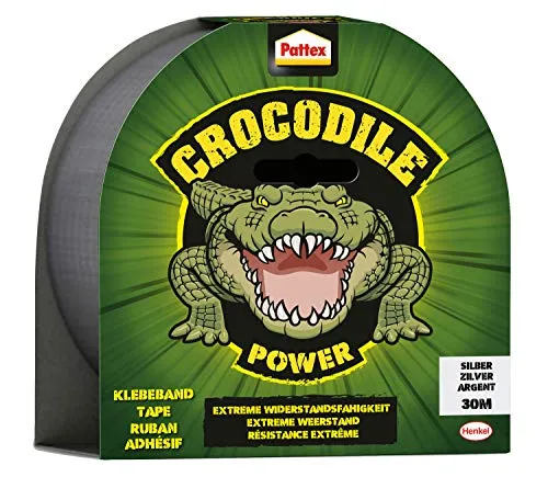 Pattex Crocodile Power Klebeband, starkes Gewebeband mit doppelter Dicke, extreme Widerstandsfähigkeit für schwierigste Reparaturen, Duct Tape für verschiedene Materialien, silber, 1 x 30m