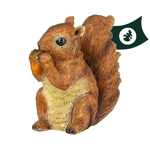 VERDOBA Eichhörnchen Figur mit Nuss - Wetterfeste Deko für den Garten - Gartenstatuen aus Kunstharz, ideal als süße Herbstdeko und wetterfest für Balkon, Terrasse und Garten.
