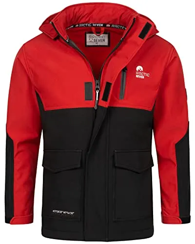 Arctic Seven Herren Softshell Outdoor Jacke Wasserabweisende Funktionsjacke Windbreaker AS303 [AS-303-Rot-Schwarz-Größe XXXL-Gr.3XL]