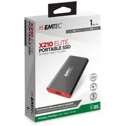EMTEC X210 ELITE 1 TB externe SSD-Festplatte - Externe Festplatte mit 1 TB Speicher, USB-C Schnittstelle für schnelle Datenübertragung und kompaktes Design in rot und schwarz, ideal für unterwegs.