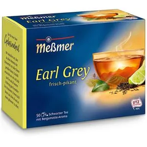 Meßmer Schwarztee Earl Grey - 50 Teebeutel - Premium Earl Grey Schwarztee mit feinem Bergamotte-Aroma, ideal für Teeliebhaber. Großpackung mit 50 Doppelkammerbeuteln für langanhaltenden Genuss.