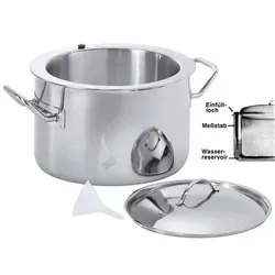 Contacto Simmertopf 3 L - Edelstahl, induktionsgeeignet - Hochglänzender Simmertopf aus Edelstahl 18/10 mit Deckel, Messstab und Einfülltrichter. Ideal für die Zubereitung von Saucen und Milchspeisen ohne Anhaften.