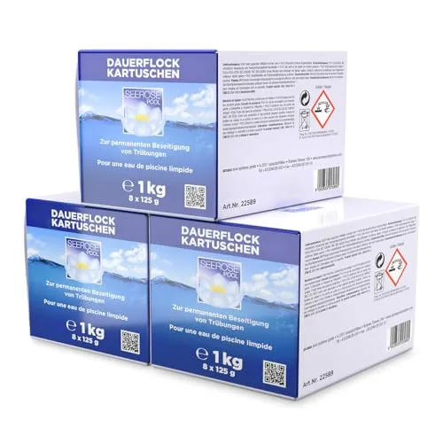 Paradies Pool Seerose Dauerflock Kartuschen 24x125g = 3 kg für Sandfilteranlagen zur Trübungsentfernung Beseitigung Schwebstoffe