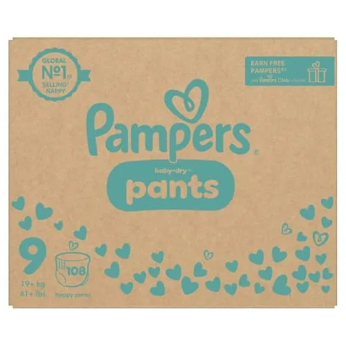 Pampers Baby-Dry Pants Größe 9, 108 Windeln, 19kg+ von Pampers