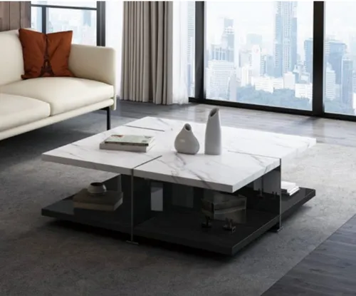 Moderner Marmor Couchtisch 120x120 cm - Eleganter Couchtisch aus hochwertigem Marmor in Weiß, perfekt für Ihr Wohnzimmer. Mit kompakten 120 cm Breite und quadratischer Form fügt er sich stilvoll in moderne Einrichtungsstile ein.