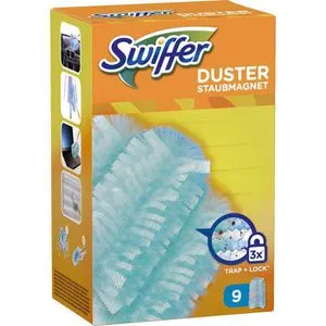 Swiffer Ersatztücher Staubmagnet Nachfüllpack, 9 Stück - Effektive Nachfüllpackung für den Swiffer Staubmagnet. Nimmt 3x mehr Schmutz, Staub und Haare auf – ideal für trockene Oberflächen wie Autoinnenräume und Heizkörper.