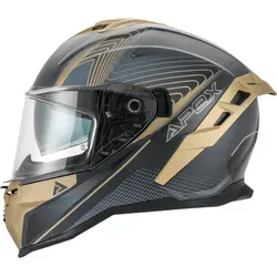 Apex FI200 Madrid Integralhelm - Matt Schwarz/Gold/Grau - XS - Motorradhelm mit herausnehmbarem Innenfutter, höhenverstellbarem Visier und SOS-Schnellverschluss für Sicherheit und Komfort auf jeder Fahrt.