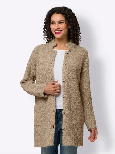 heine Strickjacke Langarm Bouclé beige-braun Größe 46 von Heine