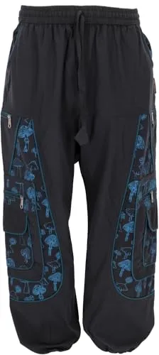 Guru-Shop Relaxhose Goahose, Herren Yoga Hose, Ethno Style schwarz L - Bequeme Freizeithose aus 100% Baumwolle für Festivals und entspannte Tage. Ideal für einen lässigen Look im alternativen Stil.