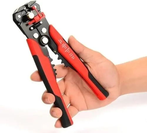 Automatische Abisolierzange, 3 in 1 selbstjustierender Drahtschneider für elektrische Abisolierung, Kabelschneiden, Crimpwerkzeug von 10-24 AWG, Rot