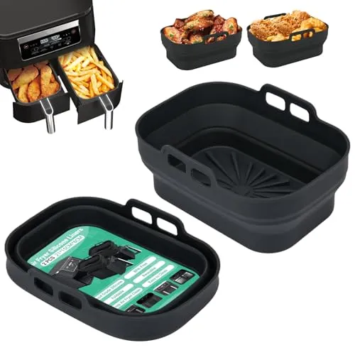 Alyvisun Silikonform für Heißluftfritteuse, 2 Stück Airfryer Silikon Basket Wiederverwendbar Dual Backform Air Fryer Silikonformen Rechteckig Einsatz Heissluftfritteuse Zubehör Mold (Schwarz)