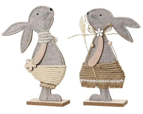 Kaemingk Osterhase, Dekofiguren Hase & Häsin 26cm Filz 2er Set Grau / Braun