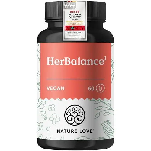 NATURE LOVE® HerBalance für Frauen - 60 Kapseln - mit Mönchspeffer, Magnesium, Vitamin B6 für die Hormon Balance, Folsäure - vegan, hochdosiert, laborgeprüft