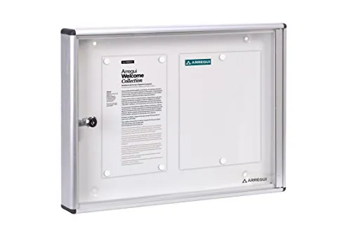 ARREGUI PAN-42 Schaukasten aus Aluminium - Magnetische Infotafel für Innenräume, ideal für 2 DIN A4-Blätter. Leichtgewichtig, sicher mit Schlüsselschloss und korrosionsbeständig. Perfekt für Gemeinschaftsräume und Flure.