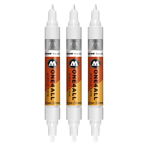Molotow One4All Acrylic Twin Marker (Strichstärke 1,5 mm und 4 mm, hochdeckend und permanent) 3 Stück Farbe 160 signal weiß