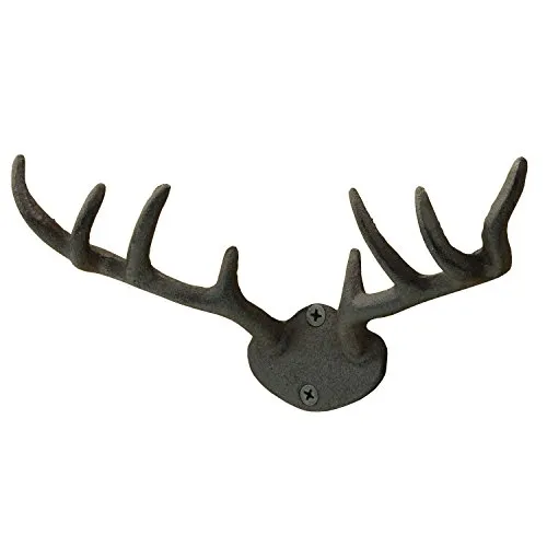 MACOSA SA05446 Wand-Haken Geweih Vintage Retro Antik Hirsch Metall 10x22 cm rostig Garderobenhaken Kleiderhaken Handtuchhaken Metallhaken