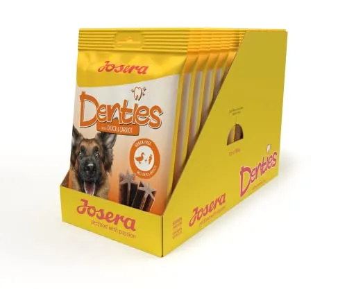 JOSERA Denties Duck & Carrot (13 x 7 Stück) | Adult | Premium Kaustangen für ausgewachsene Hunde | zur täglichen Zahnpflege | Kausnack mit Ente & Karotte | zuckerfrei | getreidefrei | 91er Pack