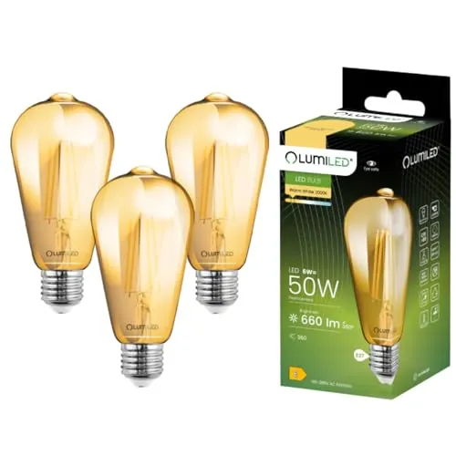 Lumiled Edison Vintage Glühbirne, 3er-Pack ST64 E27 LED Lampe 4W (35W) 440lm, Retro Antike Glas Leuchtmittel 2000K Amber Licht Traditionelle Warmglow Birne 360° Filament Fadenlampe