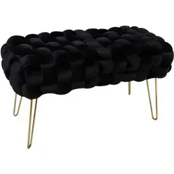 Theo&Cleo Moderner Velvet SitzBank, Quadratisch Ottoman-Fußhockermit goldfarbenen Metallbeinen, Gepolsterte SitzBank,Strick Samt Bank - Schwarz