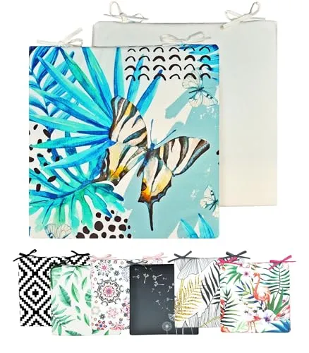 JACK Motiv Outdoor Wende Stuhlkissen 40x40cm Lounge Kissen Wasserfest Sitzkissen Garten Lotus Effekt, Farbe:Schmetterling Blau
