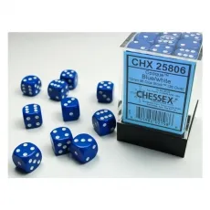 Chessex Würfel - 12 mm - Opaque Blue/white (Würfelset 36 x W6) 292602