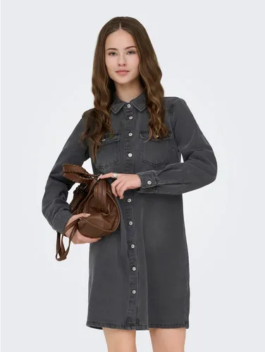 ONLY Jeanskleid ONLLISA L/S DNM DRESS GUA NOOS schwarz XL (42) - Modisches Jeanskleid in Washed Black, aus pflegeleichtem Denim, ideal für lässige Outfits. Mit Brusttaschen und normalem Hemdkragen.